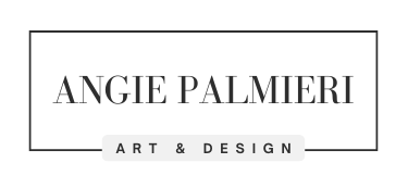Logo for Angie Palmieri Art & Design with a black border on a white background